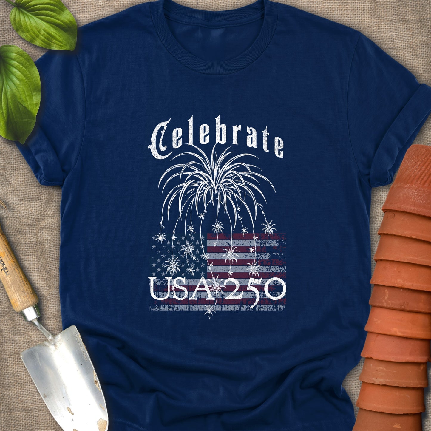 Celebrate USA 250 T-Shirt — Patriotic Fireworks Flag Graphic Tee