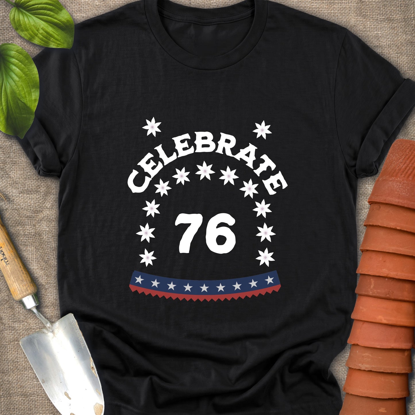 Celebrate America T-Shirt with 13 Star Flowers Around the 76