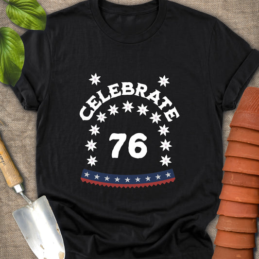 Celebrate America T-Shirt with 13 Star Flowers Around the 76