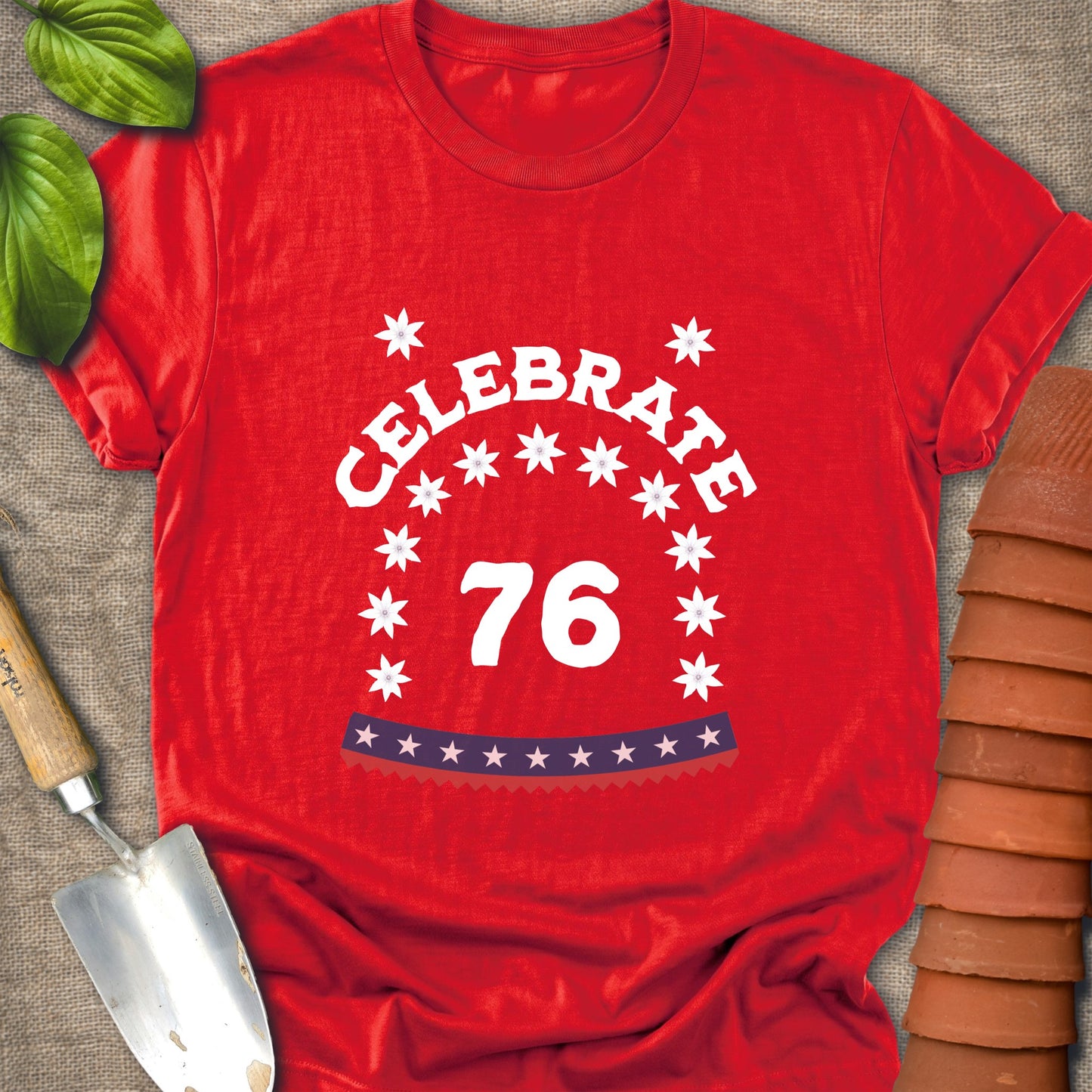 Celebrate America T-Shirt with 13 Star Flowers Around the 76